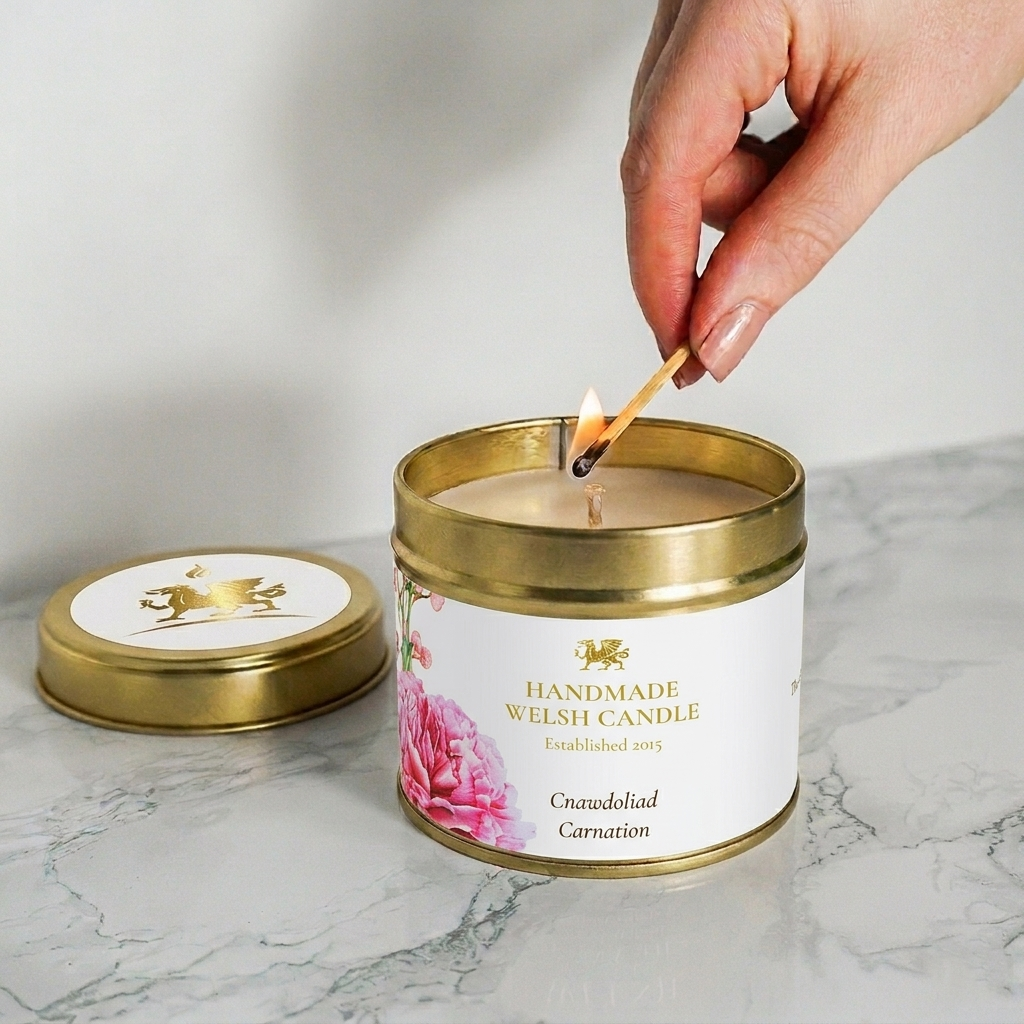 Handmade Welsh Candle | Blodau Carnation Tin Candle