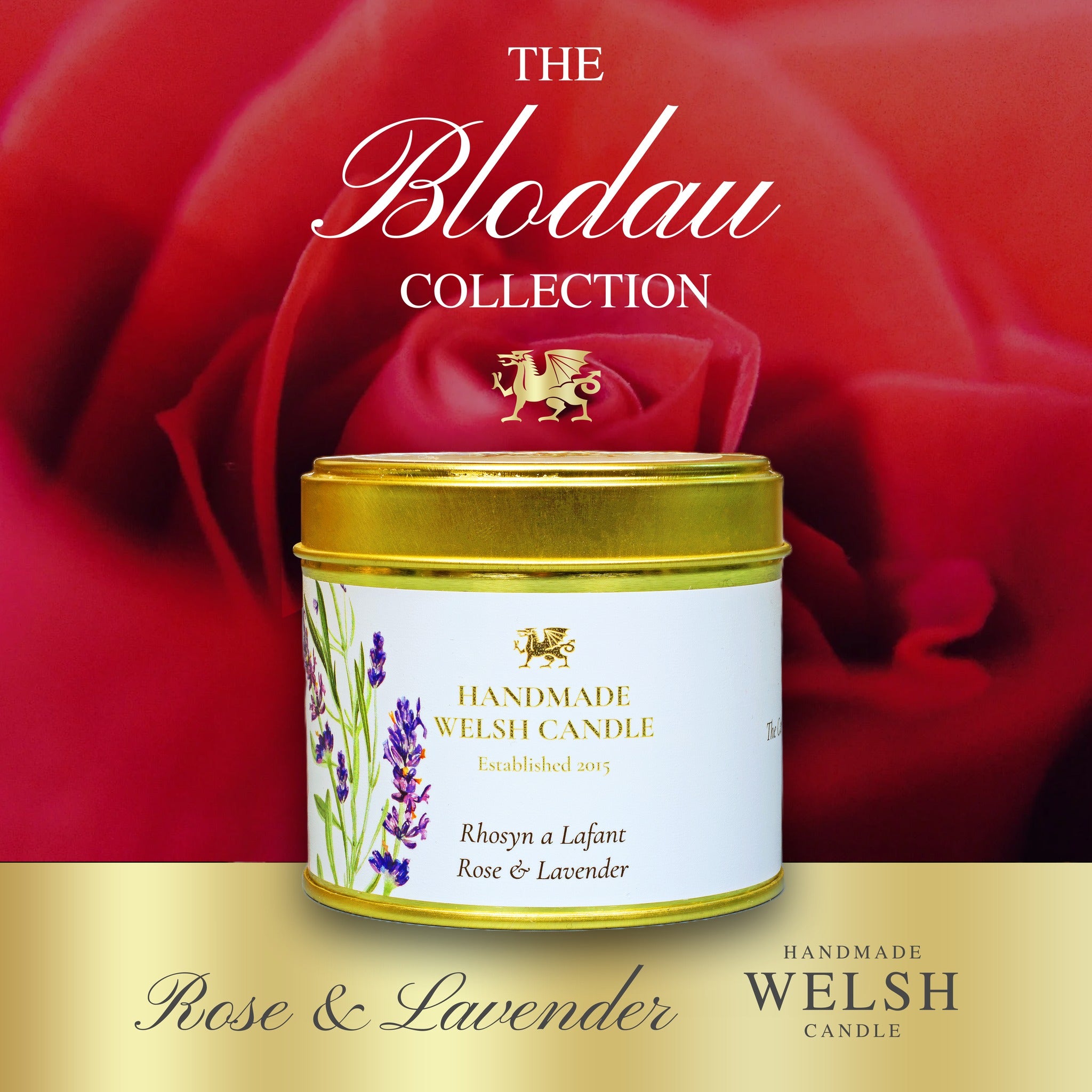 Handmade Welsh Candle | Blodau Rose & Lavender Tin Candle