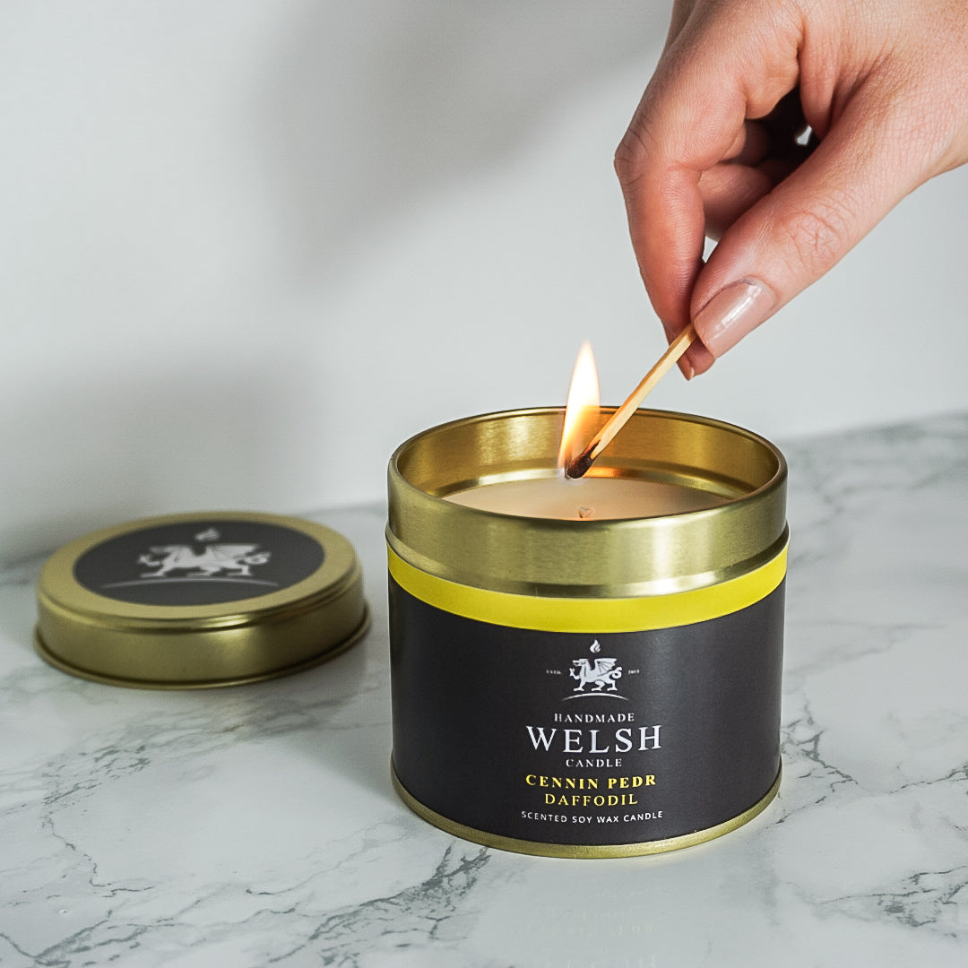 Handmade Welsh Candle | Daffodil Tin Candle