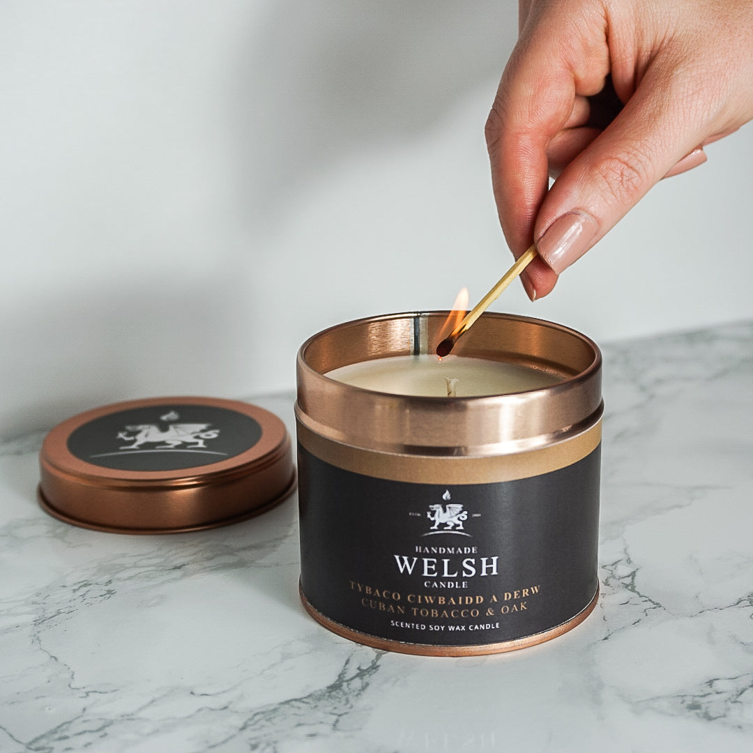 Handmade Welsh Candle | Cuban Tobacco & Oak Tin Candle