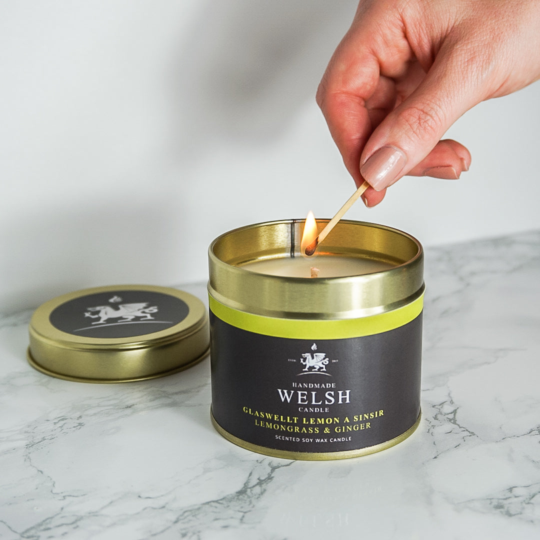 Handmade Welsh Candle | Lemongrass & Ginger Tin Candle
