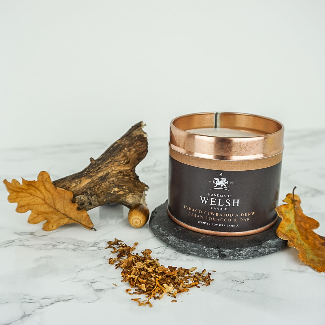 Handmade Welsh Candle | Cuban Tobacco & Oak Tin Candle