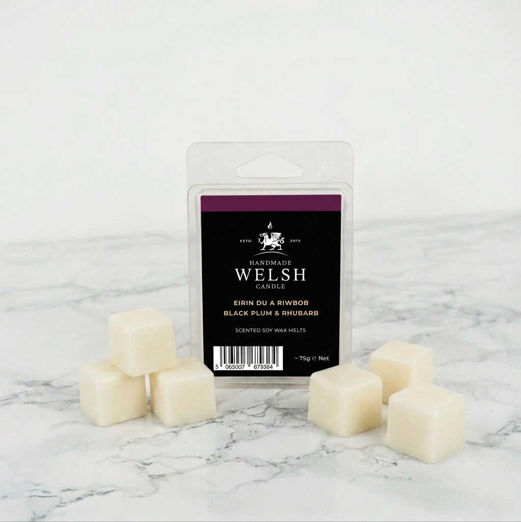 Cannwyll Tun Eirin Du a Rhubarb