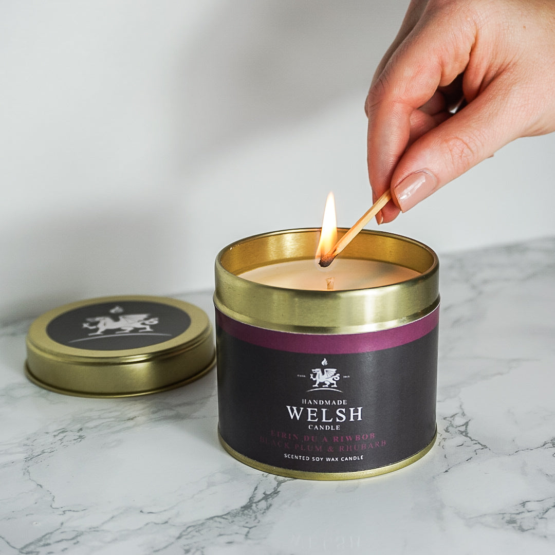 Handmade Welsh Candle | Black Plum & Rhubarb Tin Candle