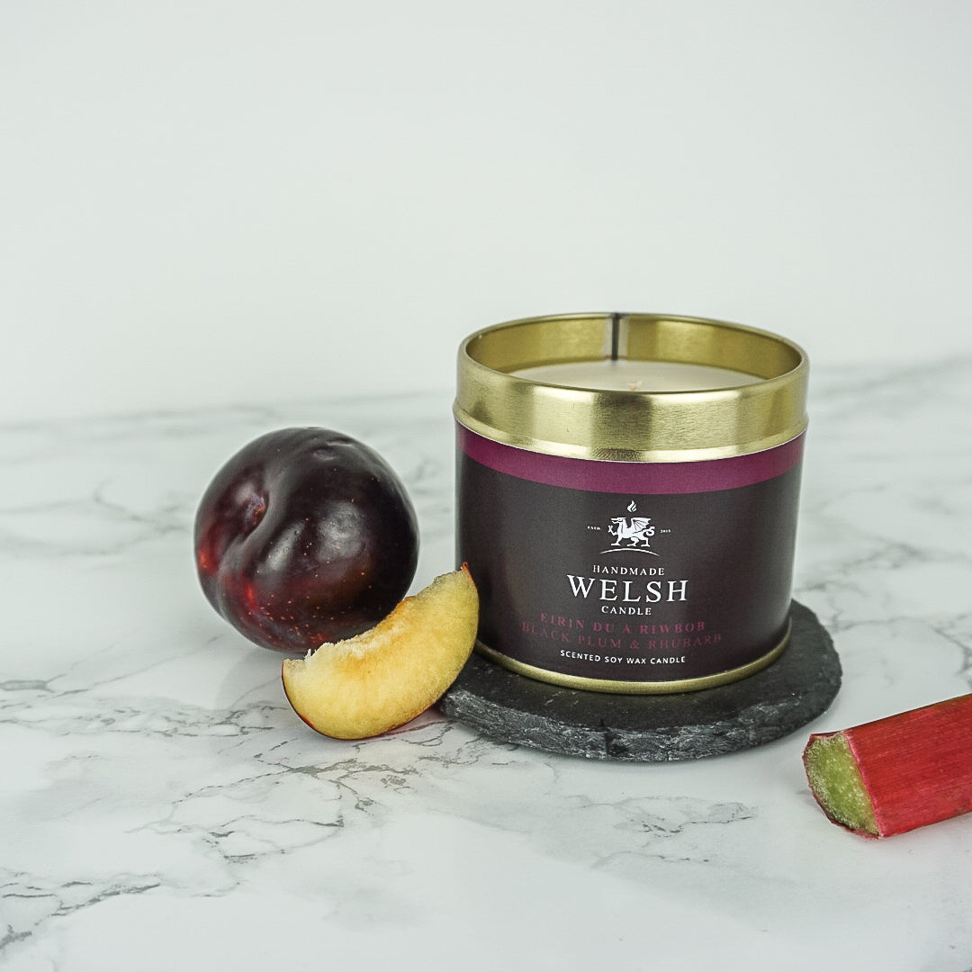 Handmade Welsh Candle | Black Plum & Rhubarb Tin Candle